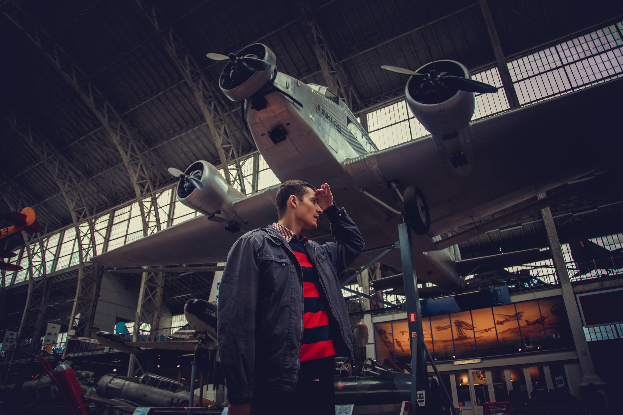 A man in airplanes museum.