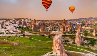 Hot air Balloons at sunrise in Cappadocia, Turkey