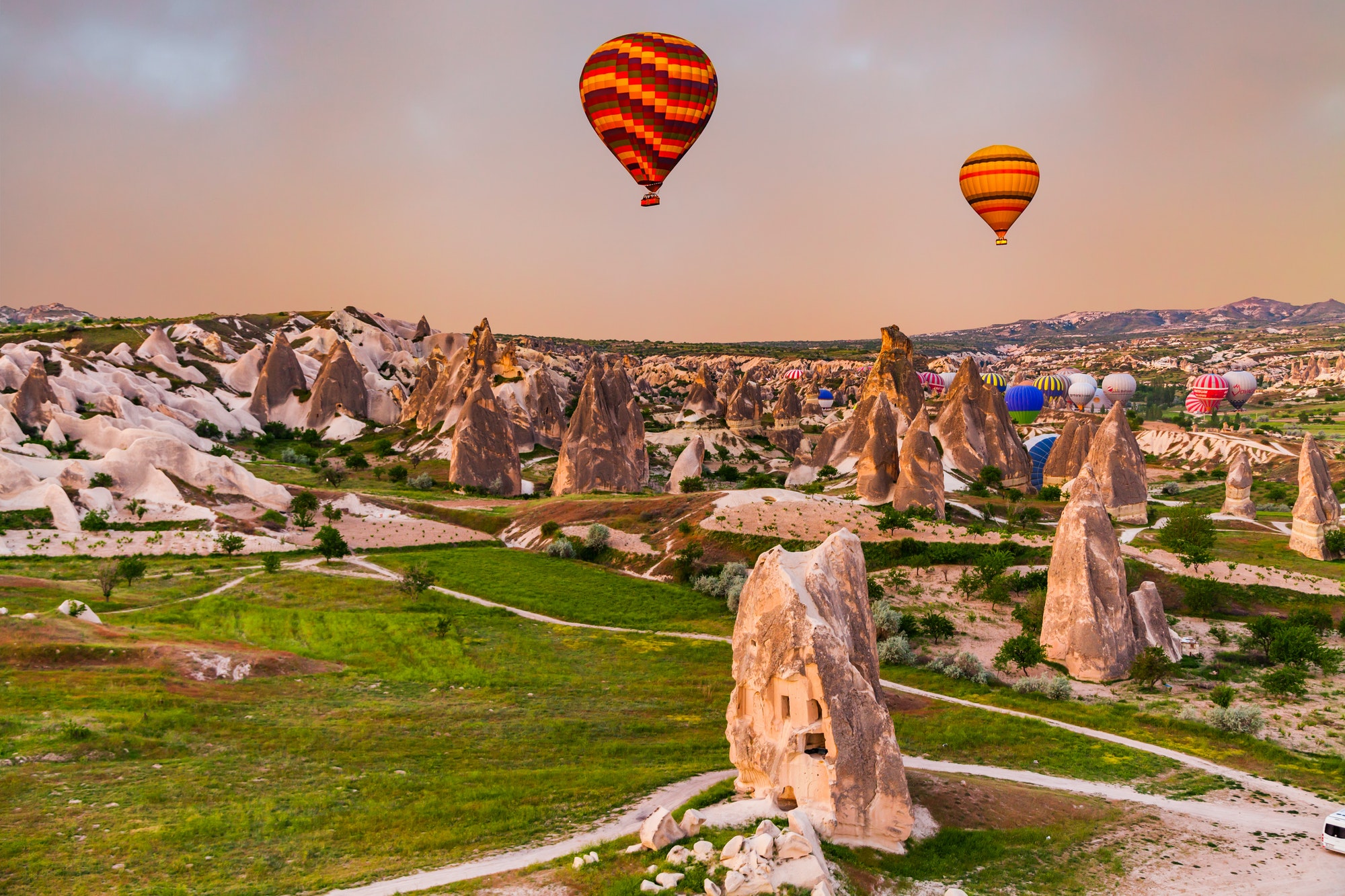 Hot air Balloons at sunrise in Cappadocia, Turkey