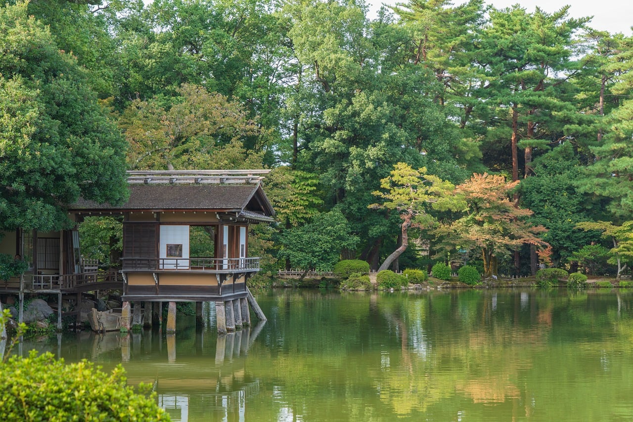 kenroku-en garden, japanese garden, japanese landscape garden, kanazawa, japan, kenrokuen, nature, japanese, garden, par