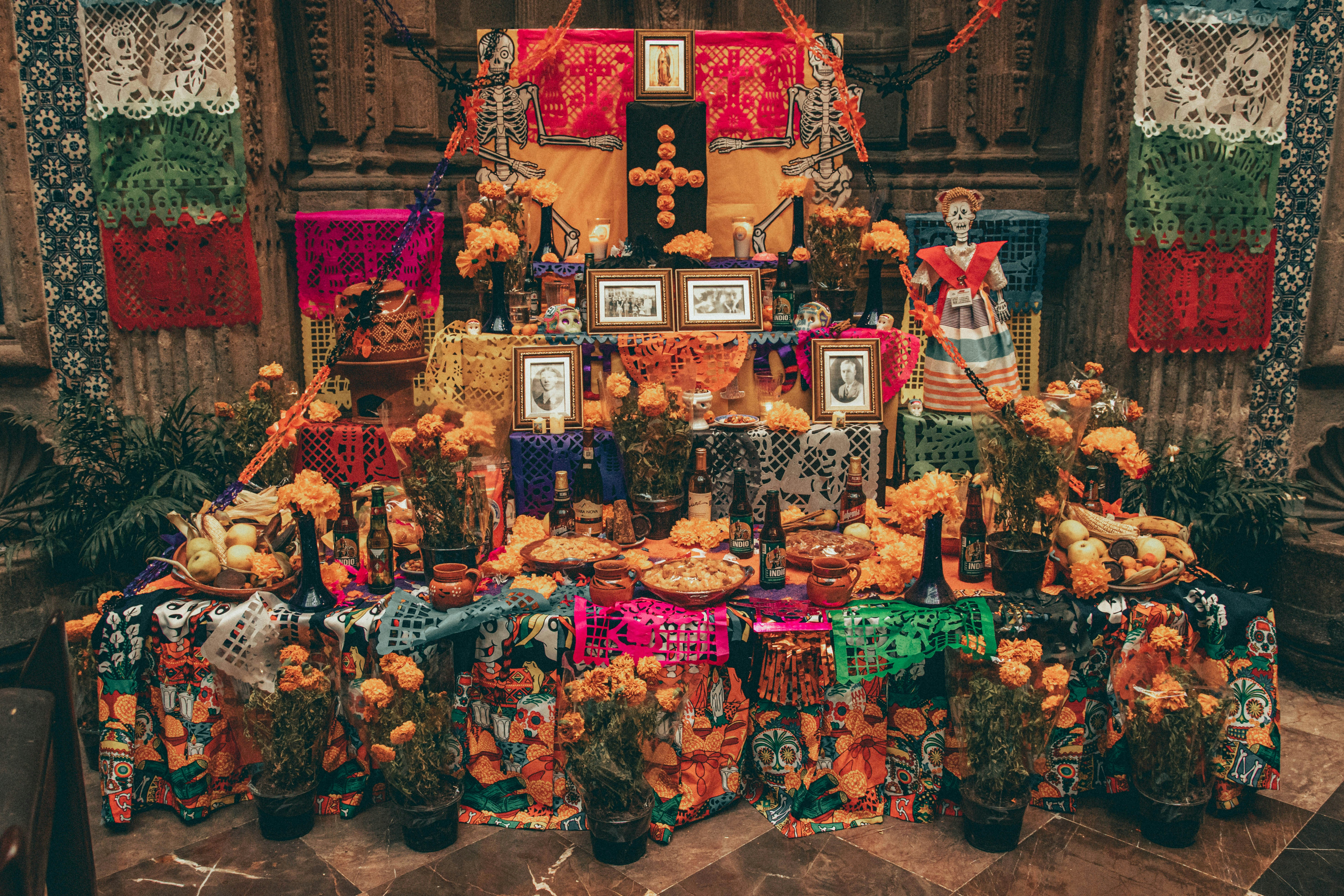 a shrine with many statues